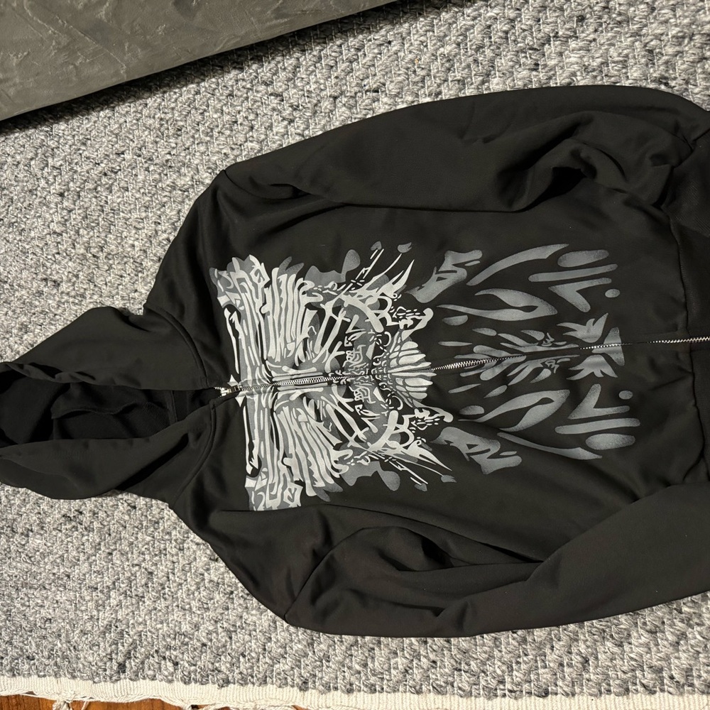 Black Hoodie with Silver Graphic
